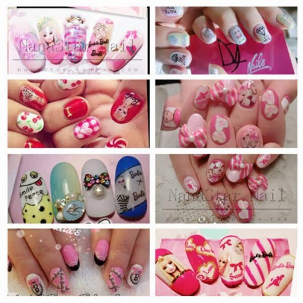 1Pc Anime Kawaii Diy Barbie Nail Stickers Cartoon Girl Letter Love Bowknot Doll Nail Patch Art Sticker Decal Decoration Gift Toy - Image 3