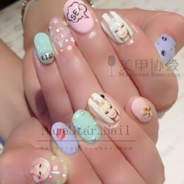 1Pc Anime Kawaii Diy Barbie Nail Stickers Cartoon Girl Letter Love Bowknot Doll Nail Patch Art Sticker Decal Decoration Gift Toy - Image 4