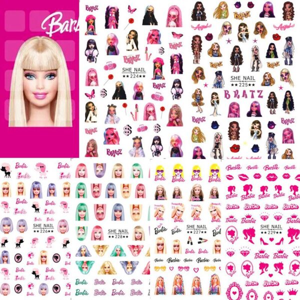 2023 Cartoon Barbie Princess Manicure Stickers Fashion Women Figure Nail Stickers Bratz Beauty Girls Diy Patch Toy Decor Gifts