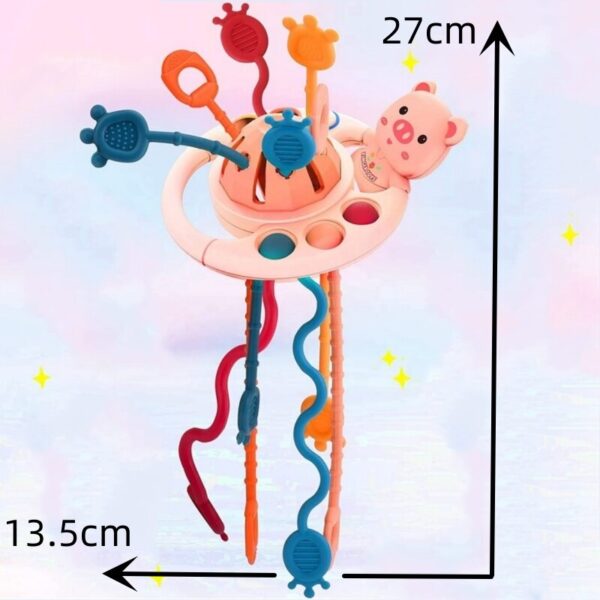 5 IN 1 Pink Pig Silicone Pull String Baby Develop Teething Montessori Sensory Educational Toy Travel Toys For Stroller - Image 6