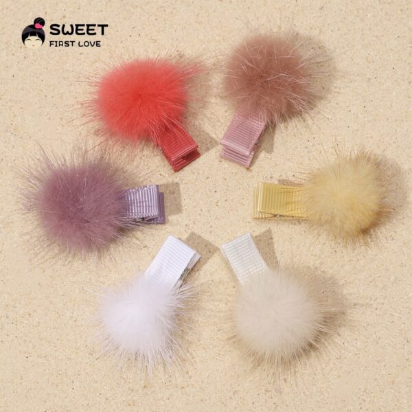 6Pcs/Lot Pompom Trimming Striped Hair Clips for Baby Girl Hairpins Alligator Clip Children's Accessories Infant Baby Items