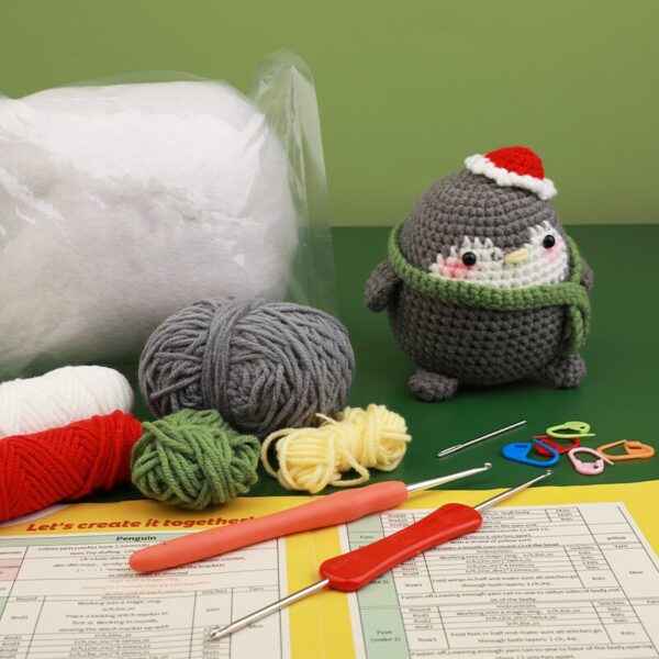 KRABALL Penguin Dinosaur DIY Animal Beginners Kniting Kit for Adults and Kids with Crochet Hook Accessories and Instructions - Image 4