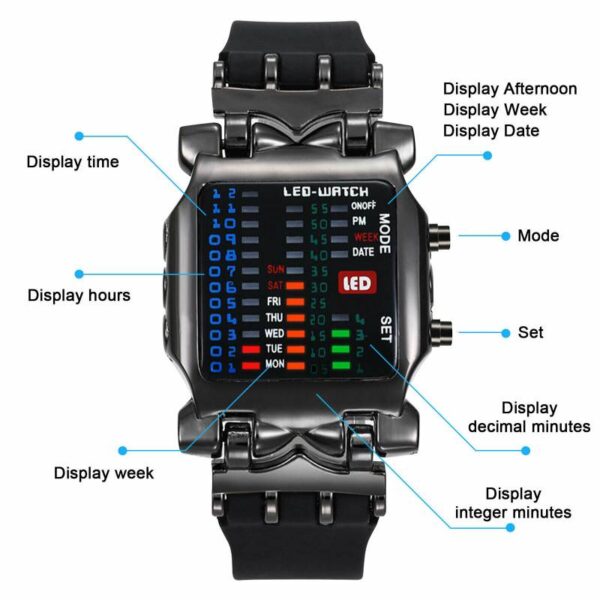 LED Watch Men Fashion Creative Crab Type Electronic Watch Luminous Binary Gift Business Style Cool Waterproof Multi Function - Image 4