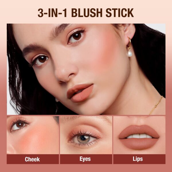 O.TWO.O Lipstick Blush Stick 3-in-1 Eyes Cheek and Lip Tint Buildable Waterproof Lightweight Cream Multi Stick Makeup for Women - Image 4