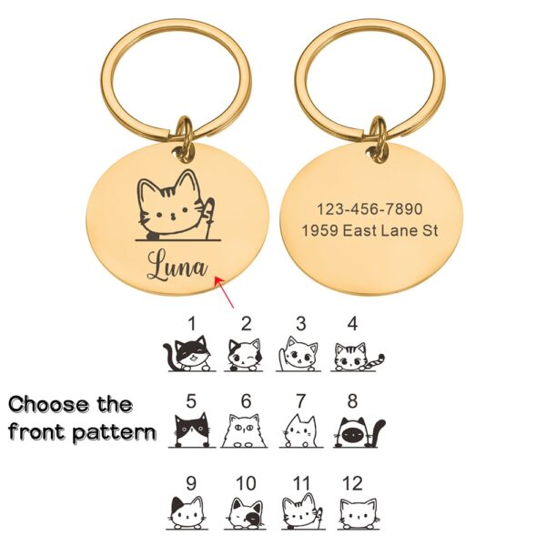 Personalized Cat ID Tag Anti-lost Mirror Pet Name Tags Plates Free Engraving Cats Kitten ID Tag Nameplate Pendant for Pets - Image 4