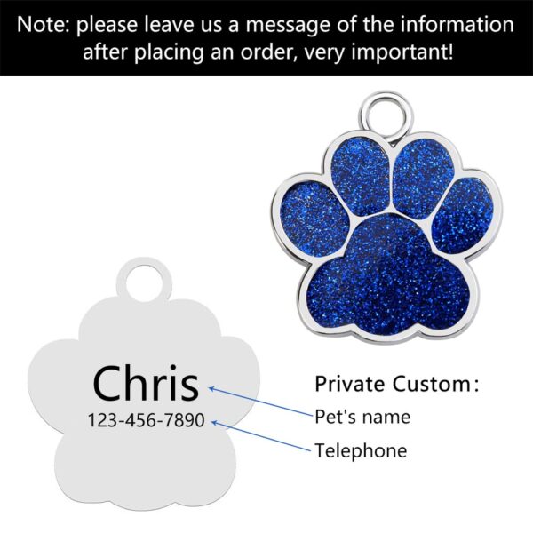 Personalized Dog Cat Tags Engraved Cat Dog Puppy Pet ID Name Collar Tag Pendant Pet Accessories Paw Glitter Pendant - Image 4