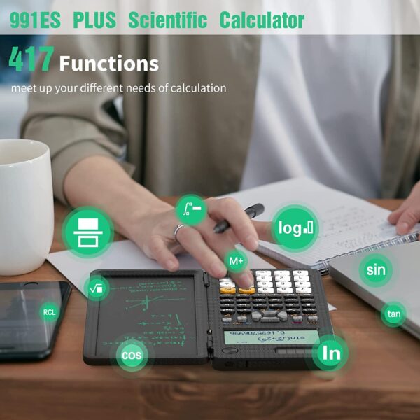 Solar Scientific Calculator with LCD Notepad 417 Functions Professional Portable Foldable Calculator for Students Upgraded 991ES - Image 2