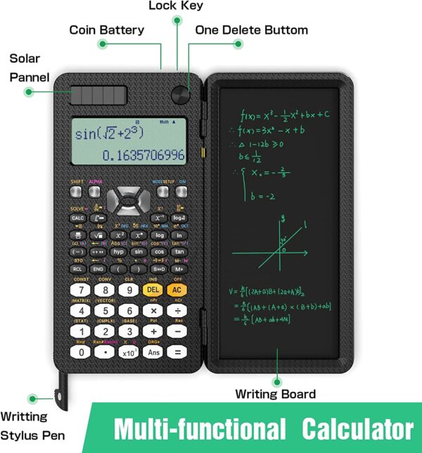 Solar Scientific Calculator with LCD Notepad 417 Functions Professional Portable Foldable Calculator for Students Upgraded 991ES - Image 3